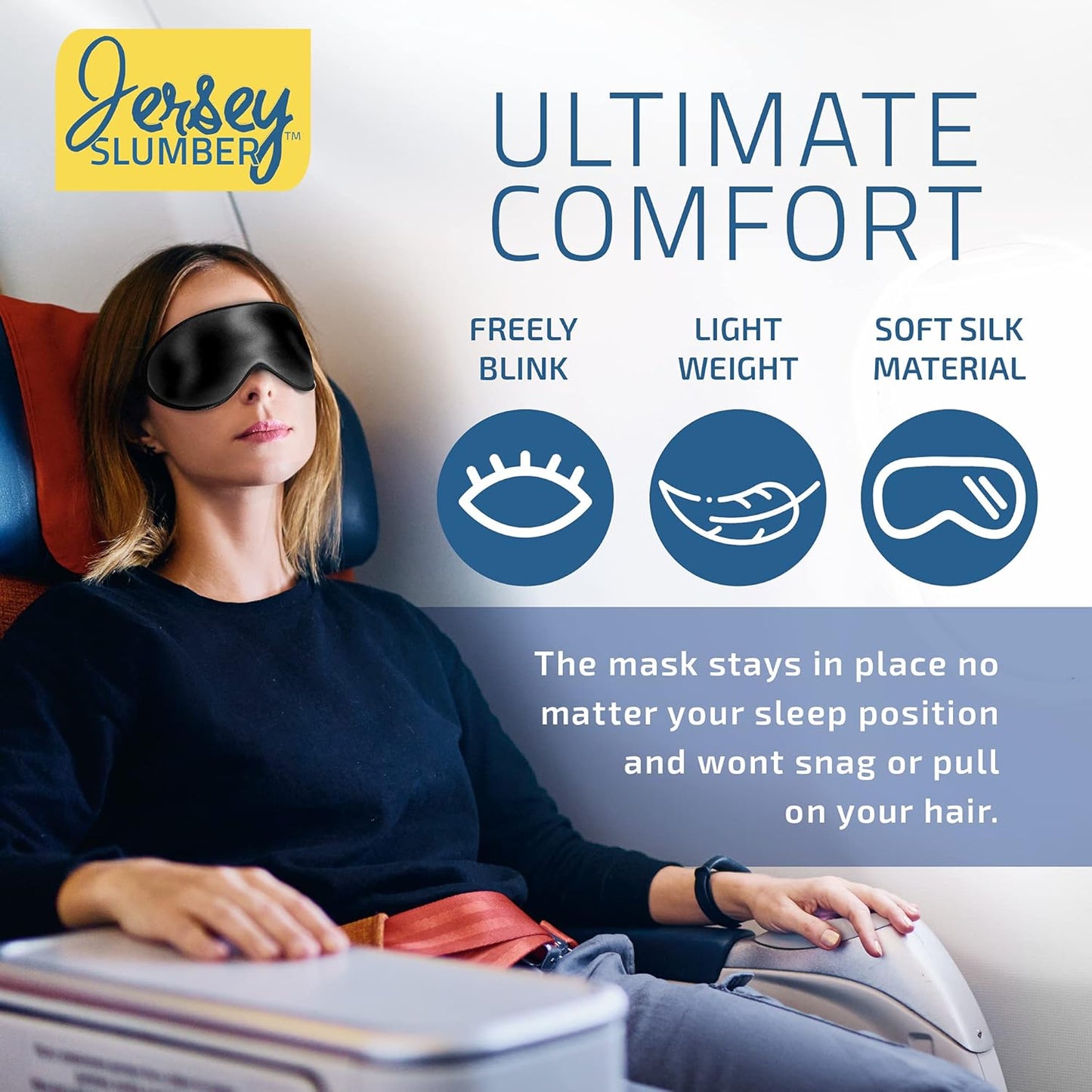 Silk Sleep Eye Mask for Men Women, Comfortable Super Soft Eye Mask with Adjustable Strap, 100% Pure Silk, Blocks Light, Jersey Slumber (Black, 1 Count (Pack of 2))