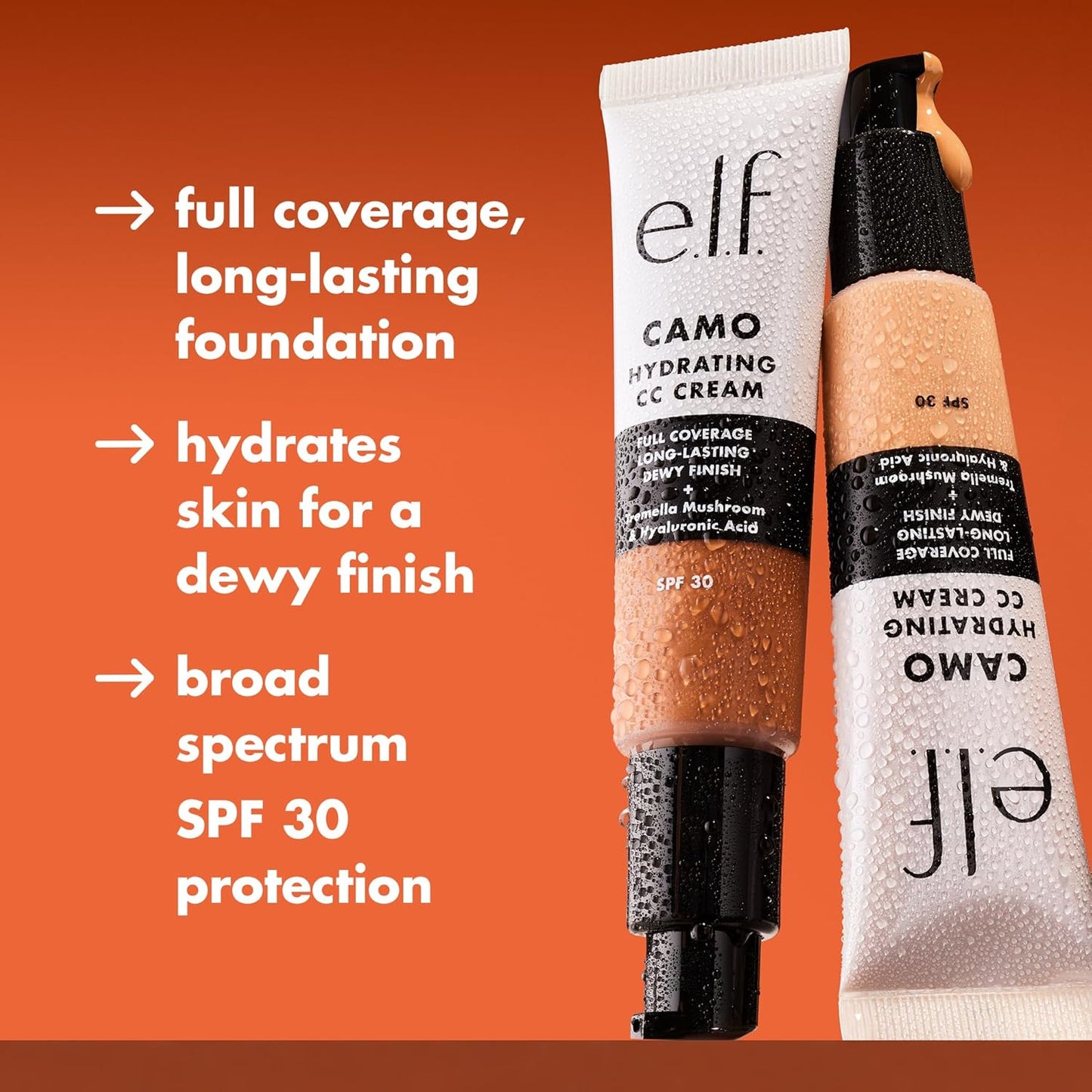 e.l.f. Hydrating Camo CC Cream, SPF 30, Color Correcting Full Coverage Foundation For A Dewy Finish, Vegan & Cruelty-Free, Tan 450 N