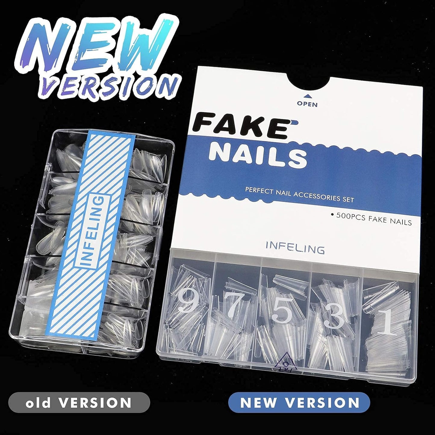 INFELING Clear Coffin Nails Tips - Nail Tips for Acrylic Nails Professional, 500pcs Half Cover French Nail Tips with Box, False Fake Nail Tips for Salons Home, 10 Sizes