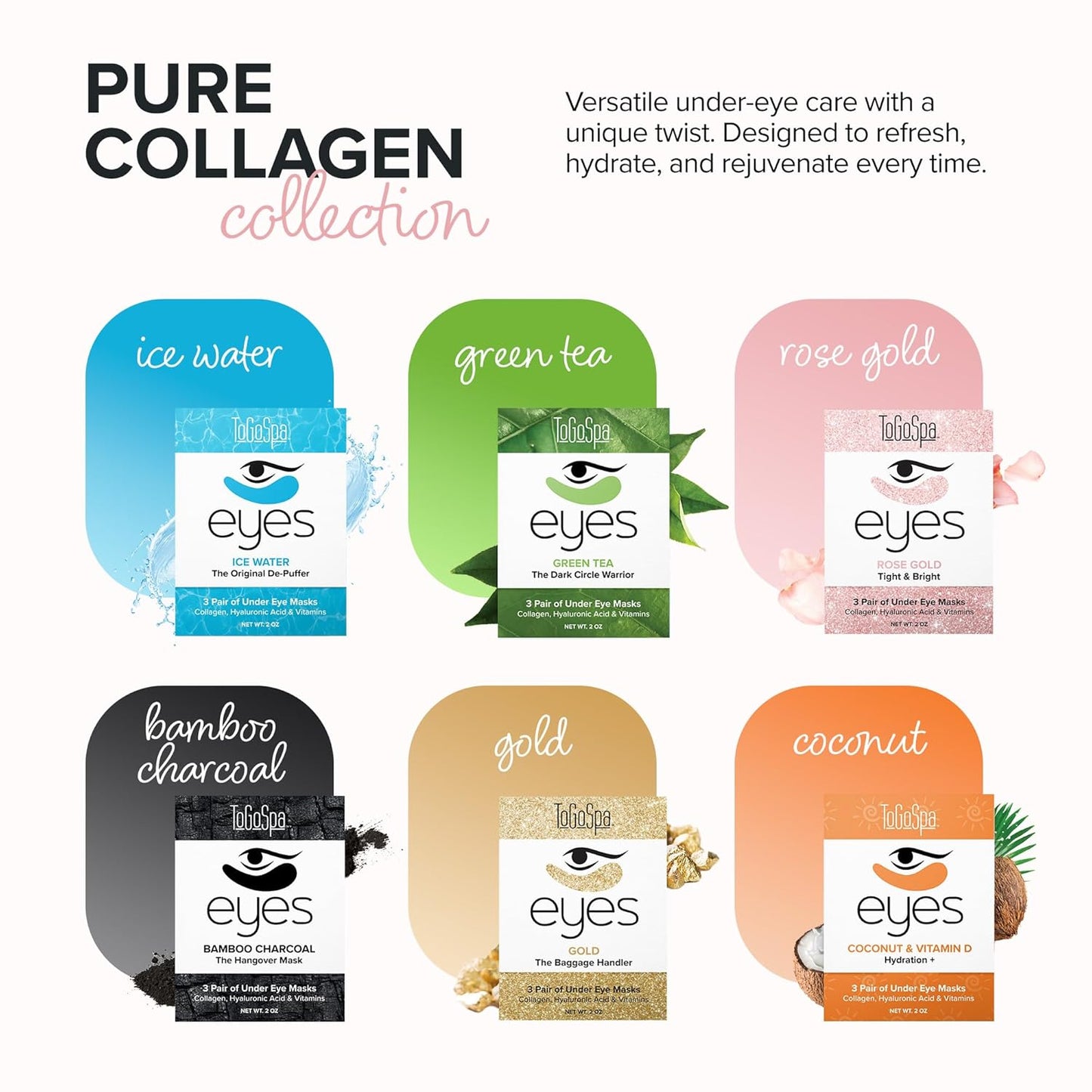 ToGoSpa Rose Gold EYES, Dark Circle Warrior | Premium Clean Anti-Aging Gel Pads with Collagen, Hyaluronic Acid, Aloe Vera, Vitamins C & E, 1 Pack - 3 Pair