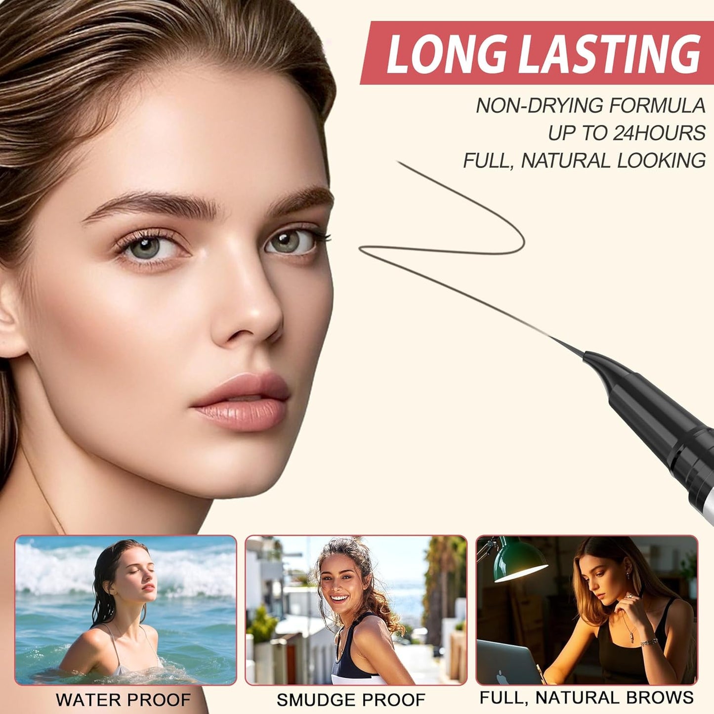 LAVONE Hair-Like Eyebrow Pen Makeup kit, Eyebrow Pencils for Women with Waterproof Microblading Eyebrow Pencil, Eyebrow Pomade, Eyeliner and Eyebrow Brush, Create Full, Natural Brows, Medium Brown