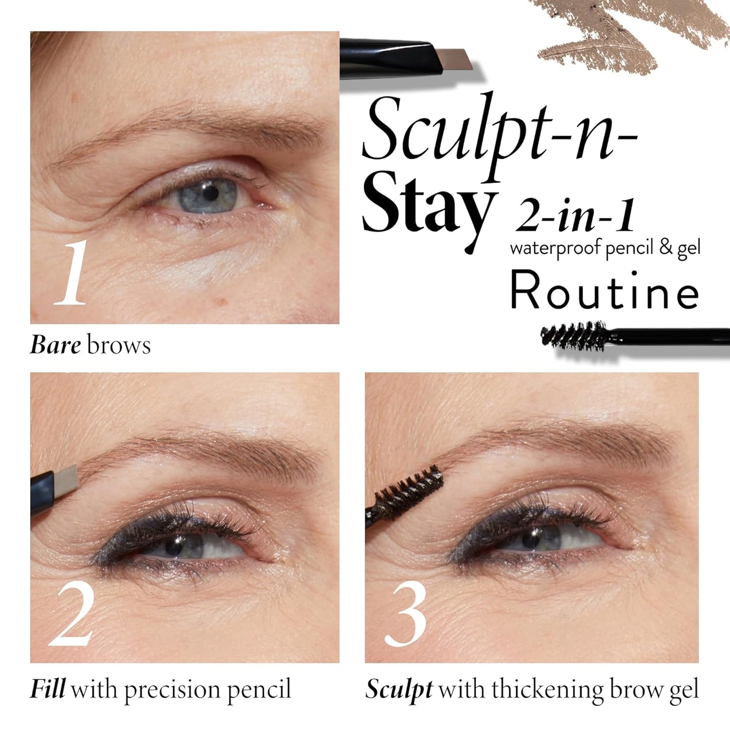 LAURA GELLER NEW YORK Sculpt-n-Stay Waterproof Brow Pencil & Gel- Dark Brown