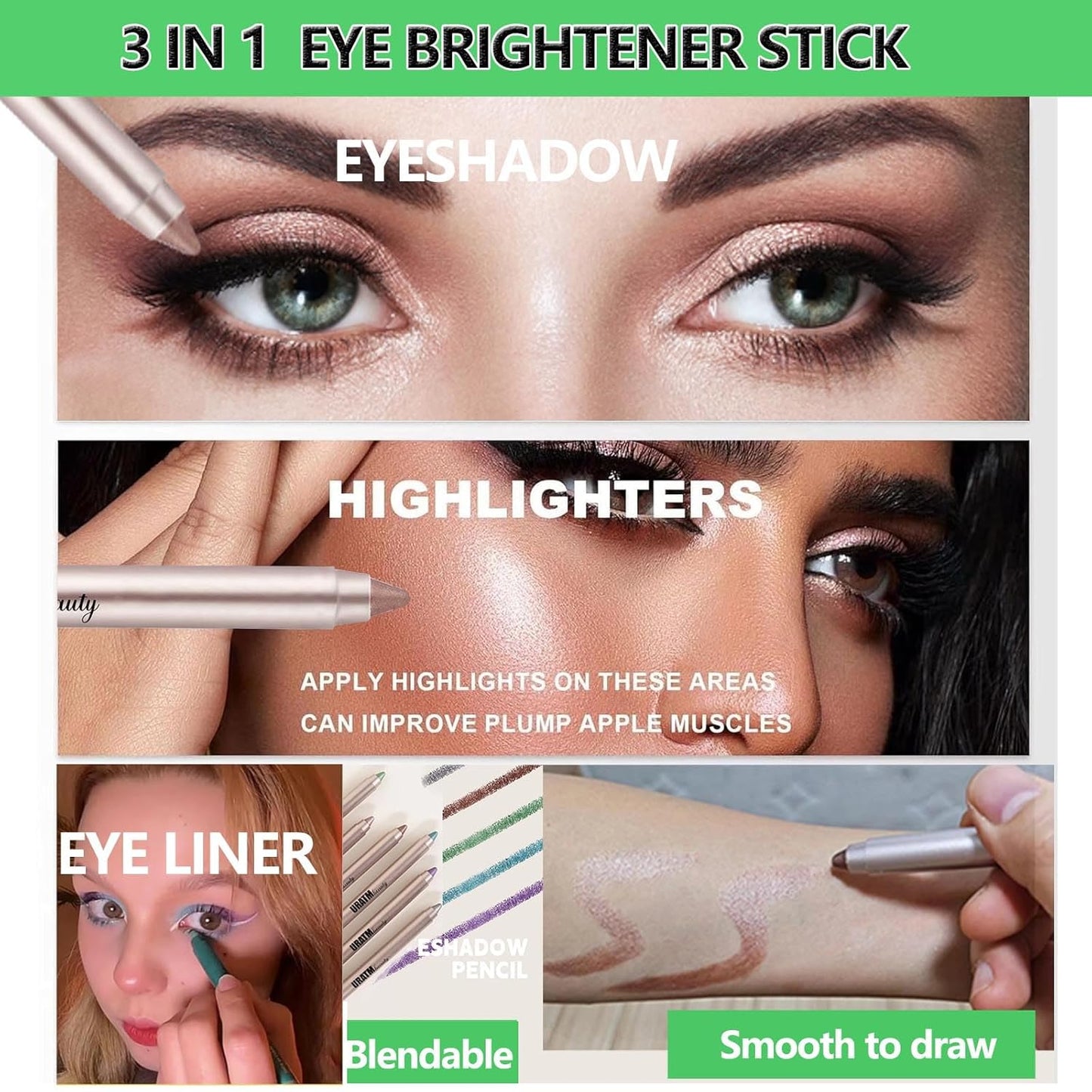 Gray Eyeshadow Stick, Blendable Creamy eyeshadow Eye Brightener Stick, Waterproof Eyeshadow Pencil Long Lasting Crayon, Smooth Shimmer Eye Shadow Highlighter Eye Liner Makeup.#B01 gray shimmer