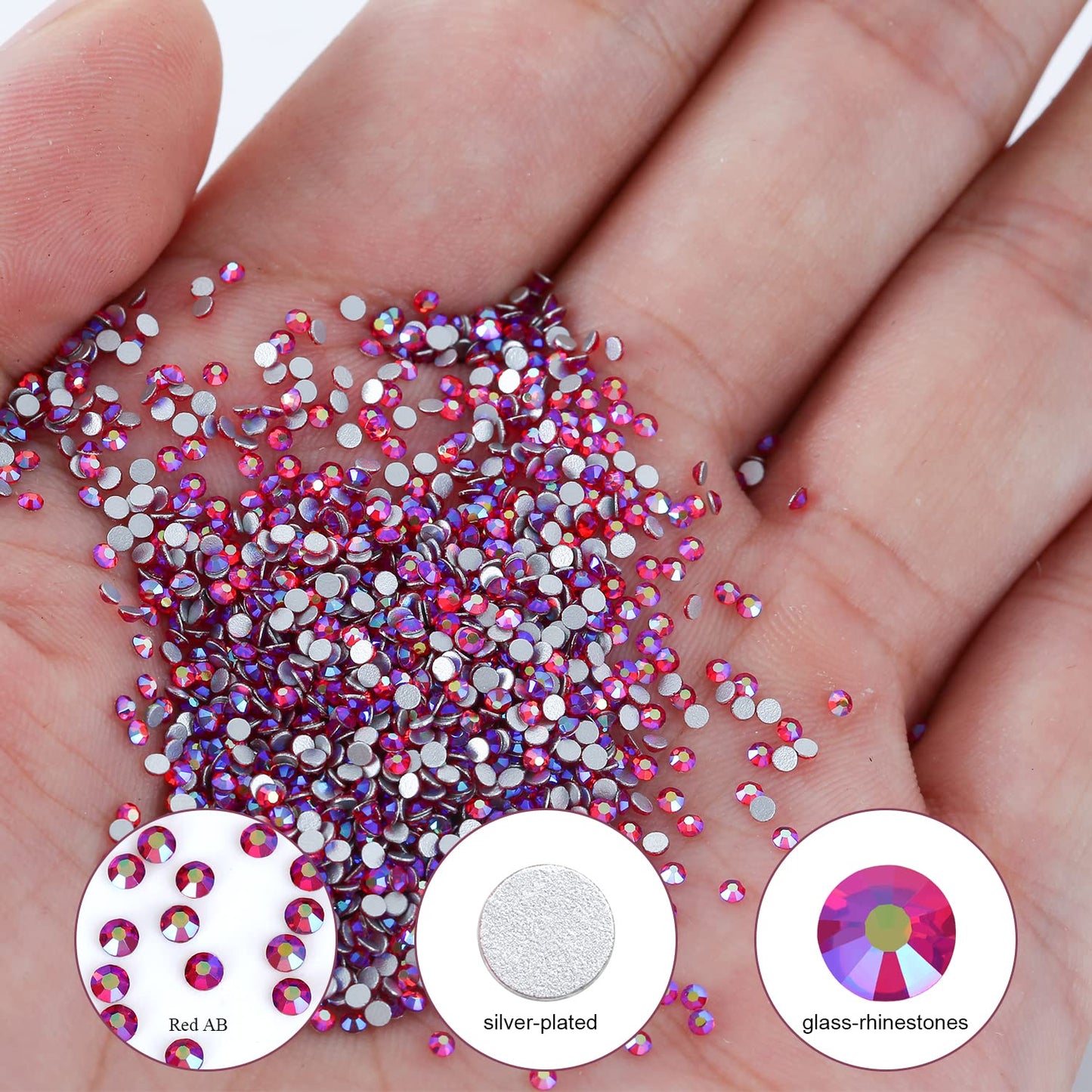 1440Pcs Red Ab Crystal Rhinestones,Glass Flatback Rhinestones Small Gemstones for Nail Face Makeup Art Crafts Clothes Decoration -(SS6,2.0mm,Red Ab)