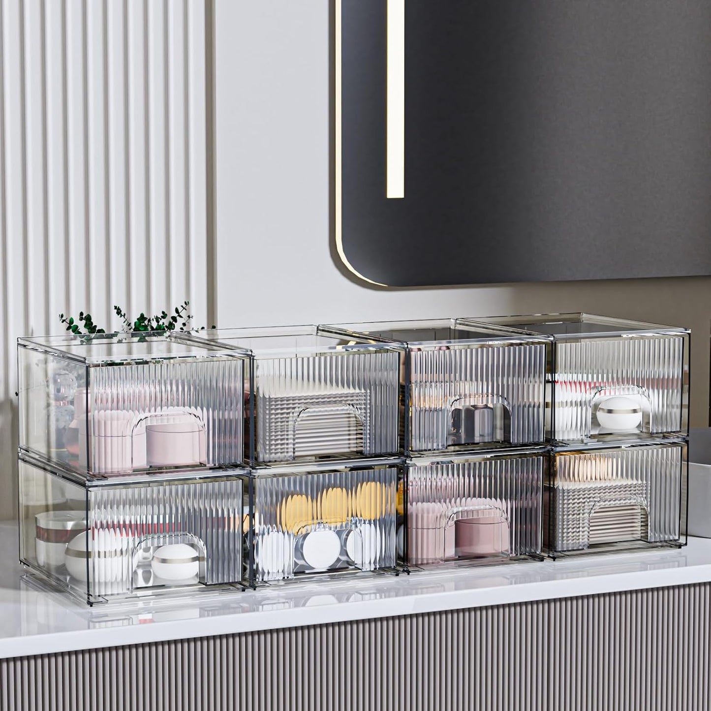 ZJIAI 8 Pack Clear Stackable Storage Drawer, Acrylic Drawer, Cosmetic Organizer, Plastic Organizer for Dresser, Under, Kitchen Cabinet, Pantry, Home Organization and Storage