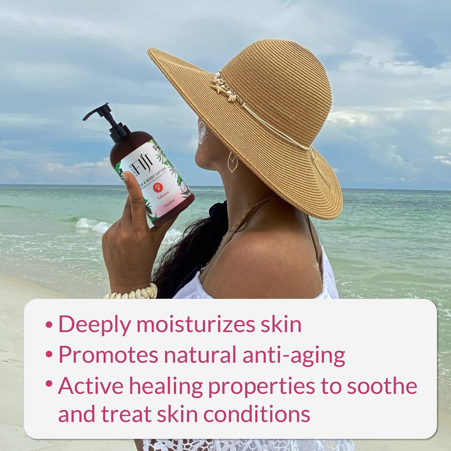 Coco Fiji Face & Body Lotion Infused With Coconut Oil | Lotion for Dry Skin | Moisturizer Face Cream & Massage Lotion for Women & Men |Tuberose 12 ozPack of 3