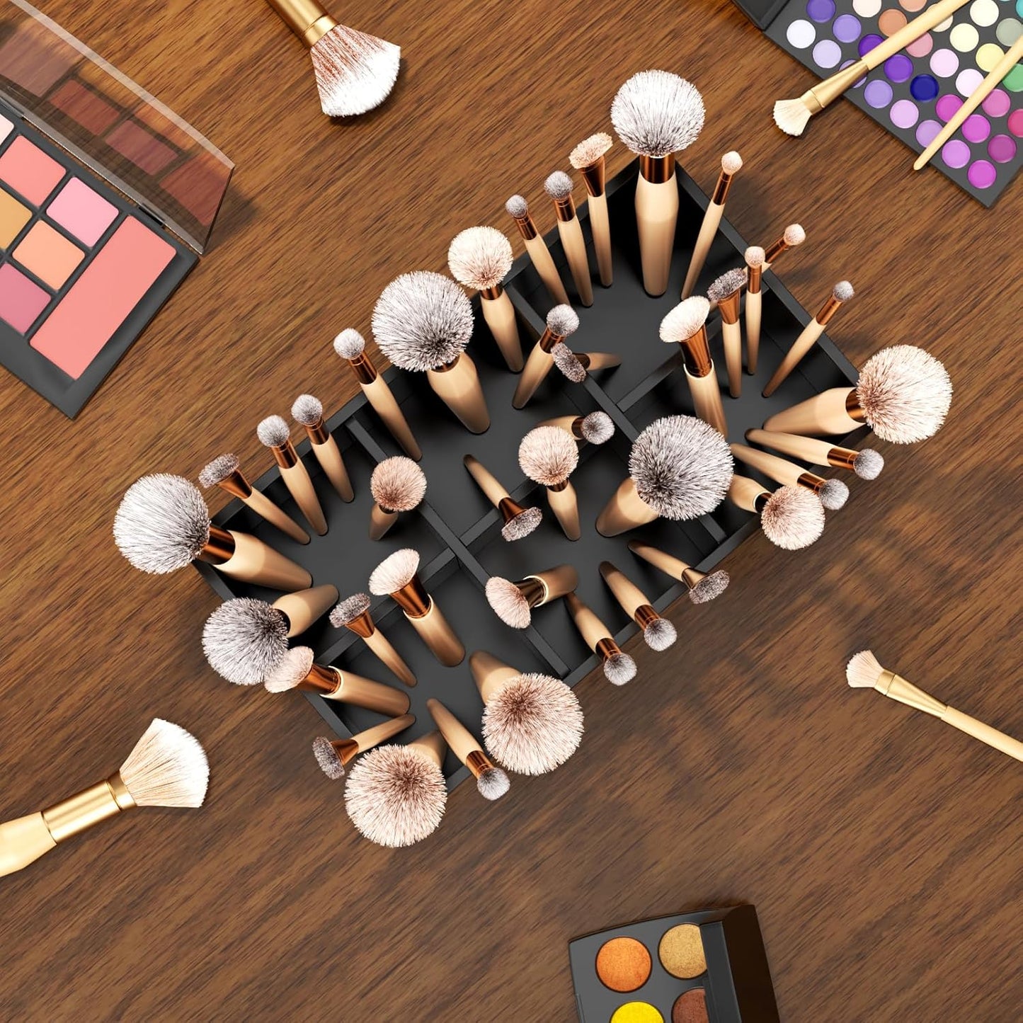 HIIMIEI Black Makeup Brush Holder Organizer Acrylic 6-Slots Cosmetic Brushes Storage Organizer for Vanity Countertop