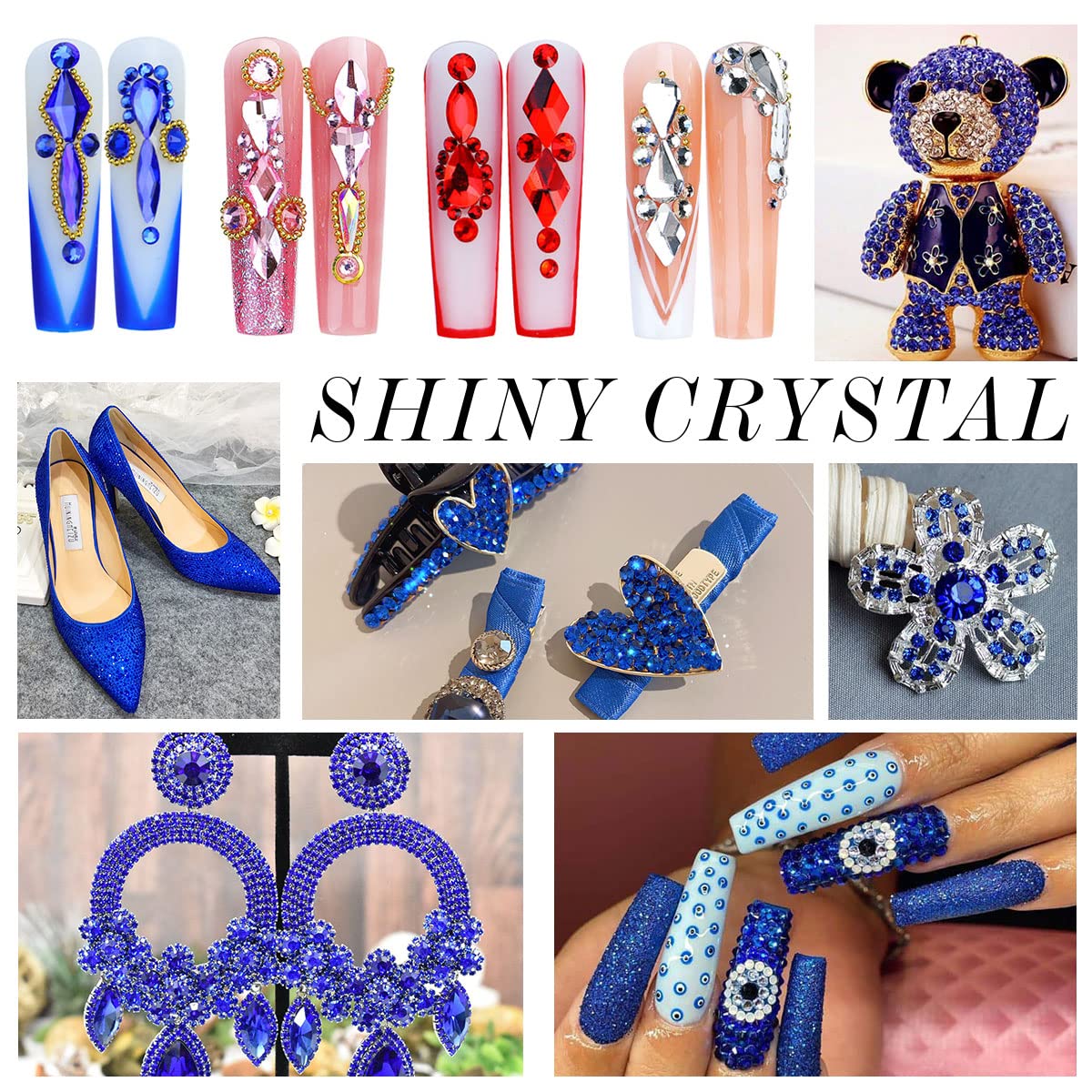 1440Pcs Blue Crystal Rhinestones,Glass Flatback Rhinestones Gemstones for Nail Face Makeup Art Crafts Clothes Decoration -(SS16,4.0mm,Blue)