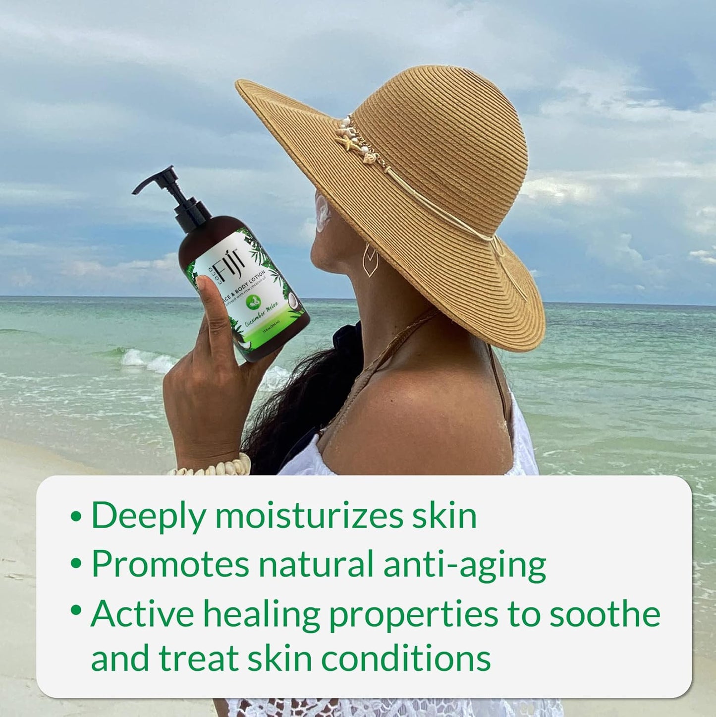 Coco Fiji Face & Body Lotion Infused With Coconut Oil | Lotion for Dry Skin | Moisturizer Face Cream & Massage Lotion for Women & Men | Cucumber Melon 12 oz, Pack of 1