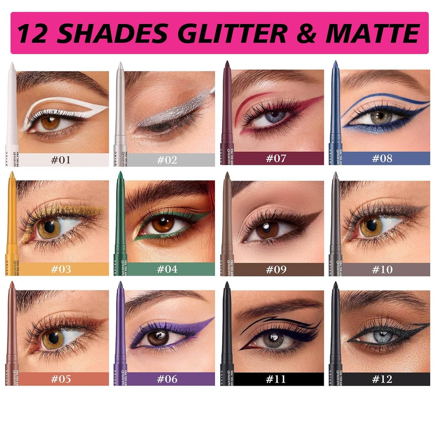 Black Shimmer Eyeliner Pencil Waterproof Retractable Black Gel Eyeliner Smudge-proof Hypoallergenic Makeup (12#)