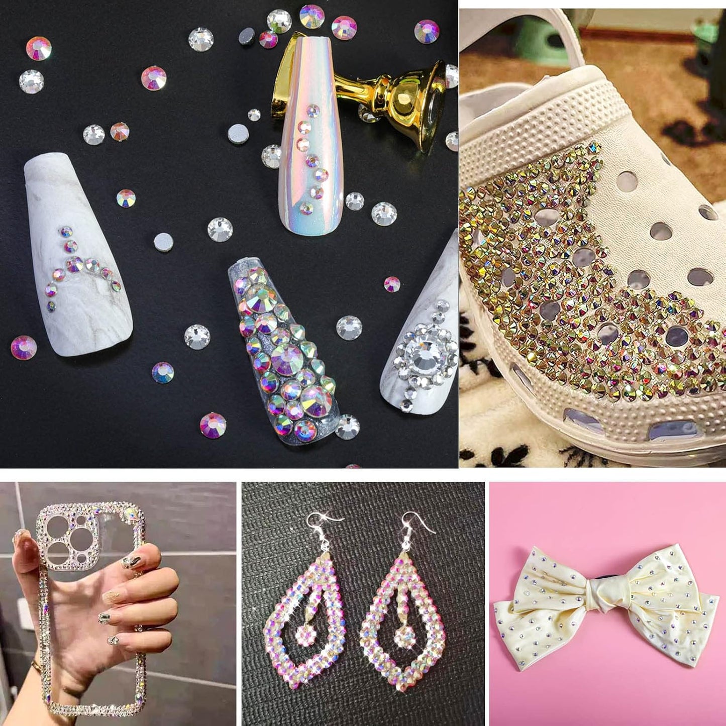 beadsland Flat Back Crystal Rhinestones Round Gems for Nail Art and Craft Glue Fix, CrystalAB (7.1-7.3mm) SS34/288pcs