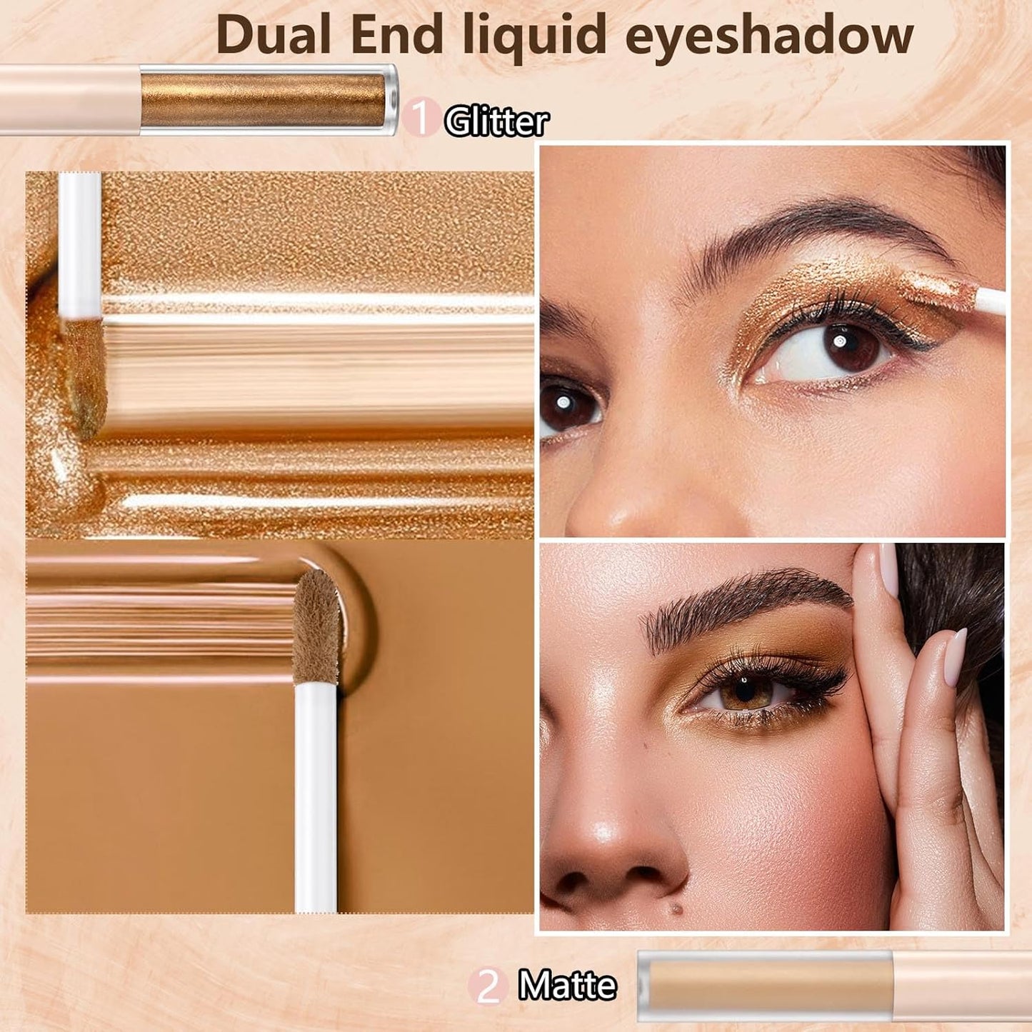 Metallic Brown Liquid Eyeshadow Matte Glitte Eyeshadow Sticks For Eyes Pencil Primer Base Quick Drying Waterproof Long Lasting Highlight Stick Shadow Pen Eye Makeup(#6)