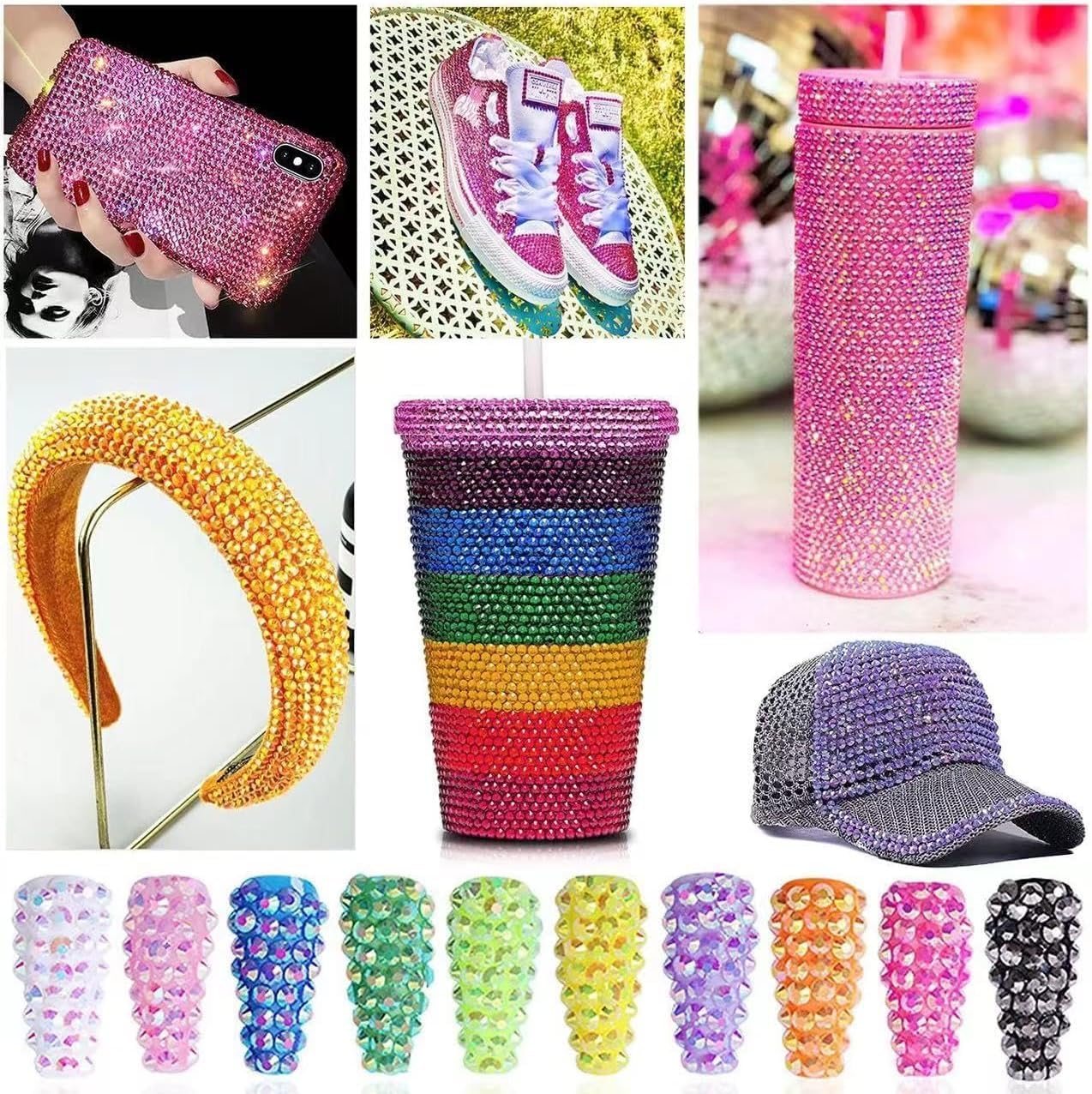 White And Gold Rhinestones with Glue(S8-S30) for Bedazzling,2mm-6mm Non-Hotfix Flatback Nail Gems Beads with B7000, Resin Nail GemsStones Diamond Kit for Bedazzle Crafting, Nails DIY Art Decoration