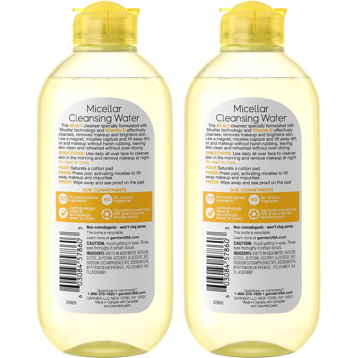 Garnier Micellar Water with Vitamin C, Facial Cleanser & Makeup Remover, Brightening & Hydrating, For All Skin Types, Vegan, Cruelty Free, 13.5 Fl Oz (400mL), 2 Count