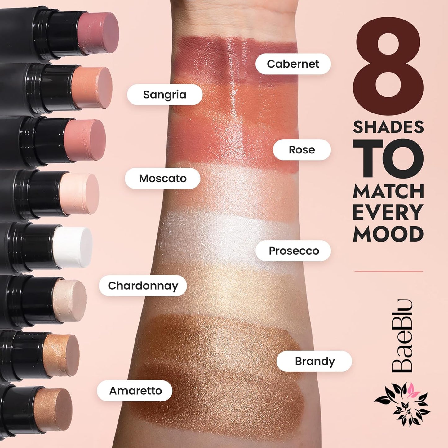 Organic Blush Tube, Sangria - 100% Natural Vegan Cream Blush Sticks, Multi-Use Bronzer, & Highlighter for Lips, Cheeks & Eyes, Buildable Shimmer, Gluten-Free, Paraben-Free, Made in USA