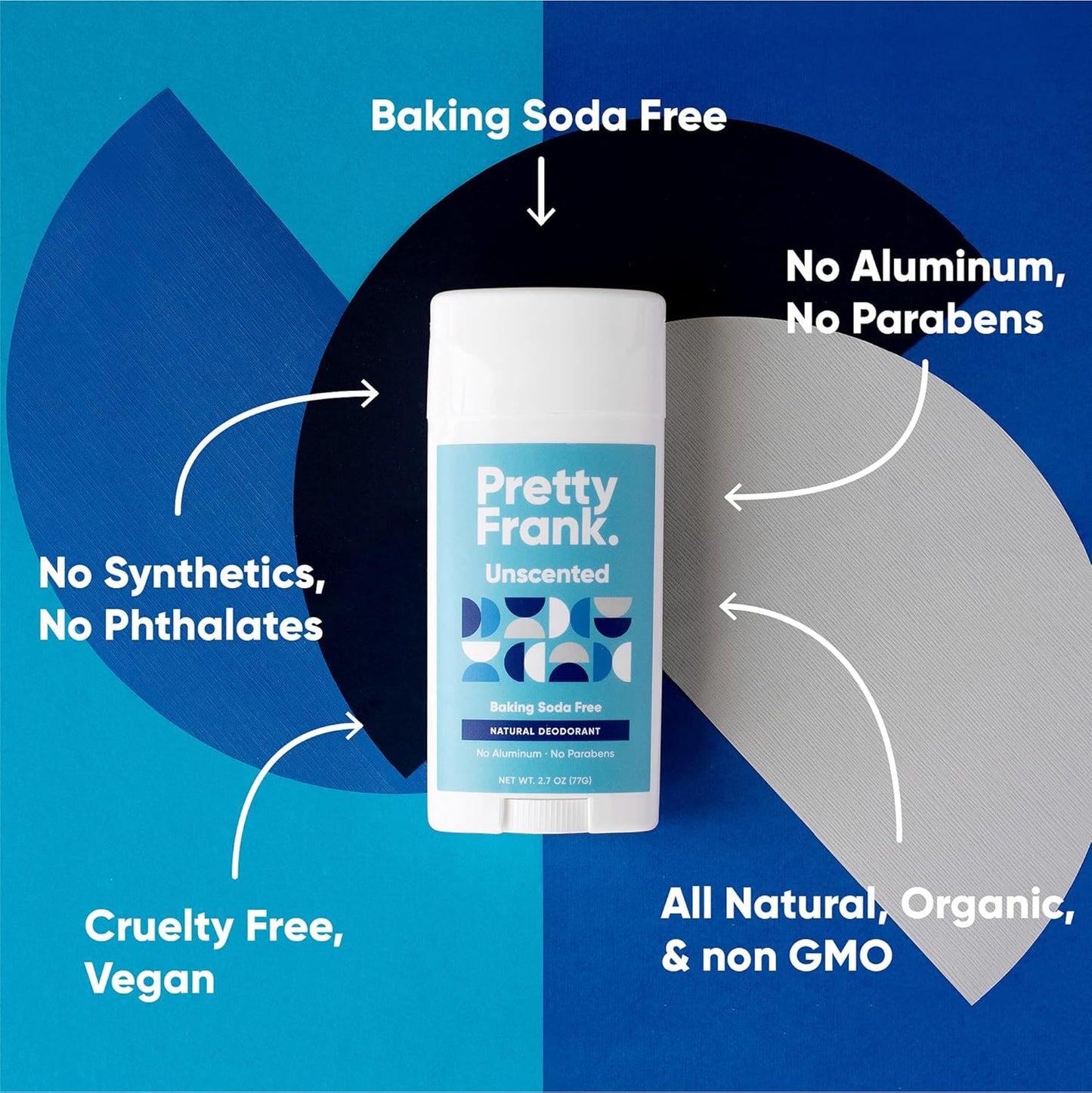 Pretty Frank Natural Aluminum-Free Deodorant Stick, Baking Soda-Free, Unscented (1-Pack) | Sensitive Skin Friendly, Effective Odor Control for Women & Men, Organic Ingredients, No Added Fragrance
