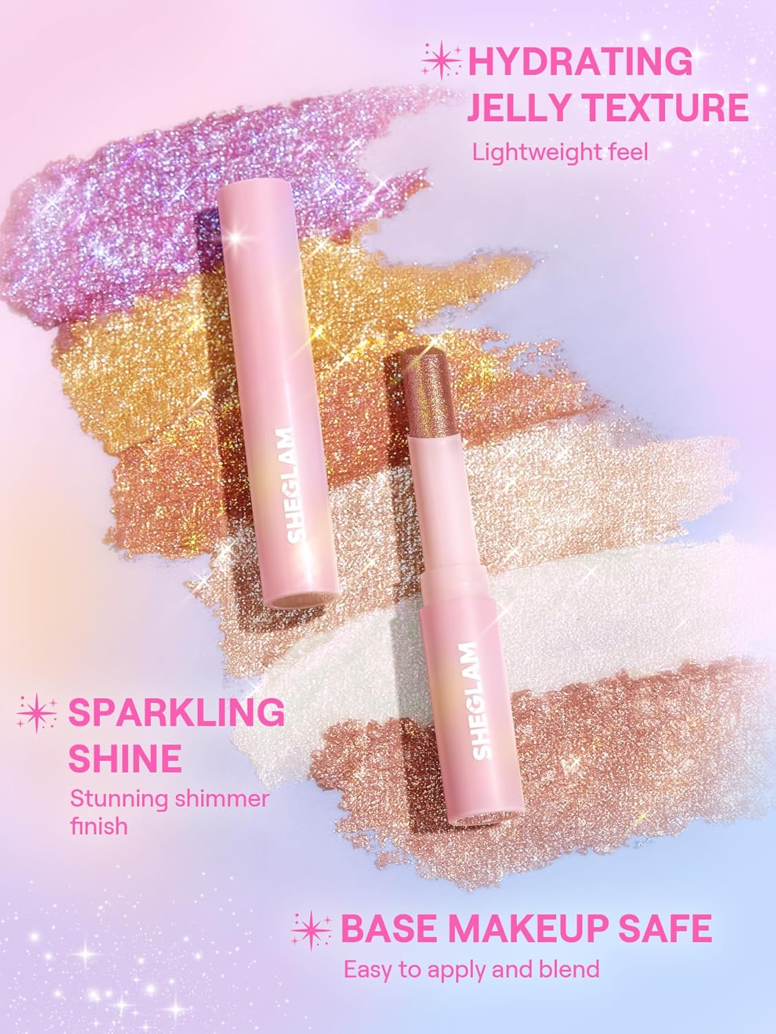 SHEGLAM Crystal Jelly Glaze Stick Eye Shadow Stick Eyeliner Brightener Pencil Crayon with Brush Easy to Blend Long Lasting Shimmer Eyeshadow-Fuchsia Fun