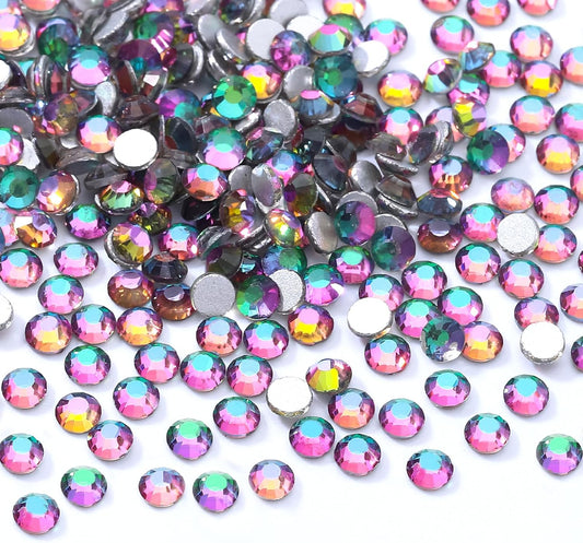 Green Volcano Flatback Rhinestones, Glass Rhinestones for Nail Art and Craft, Glue Fix, Loose Crystal Gemstones(Green Volcano, SS8, 1440pcs, 2.3-2.5mm)