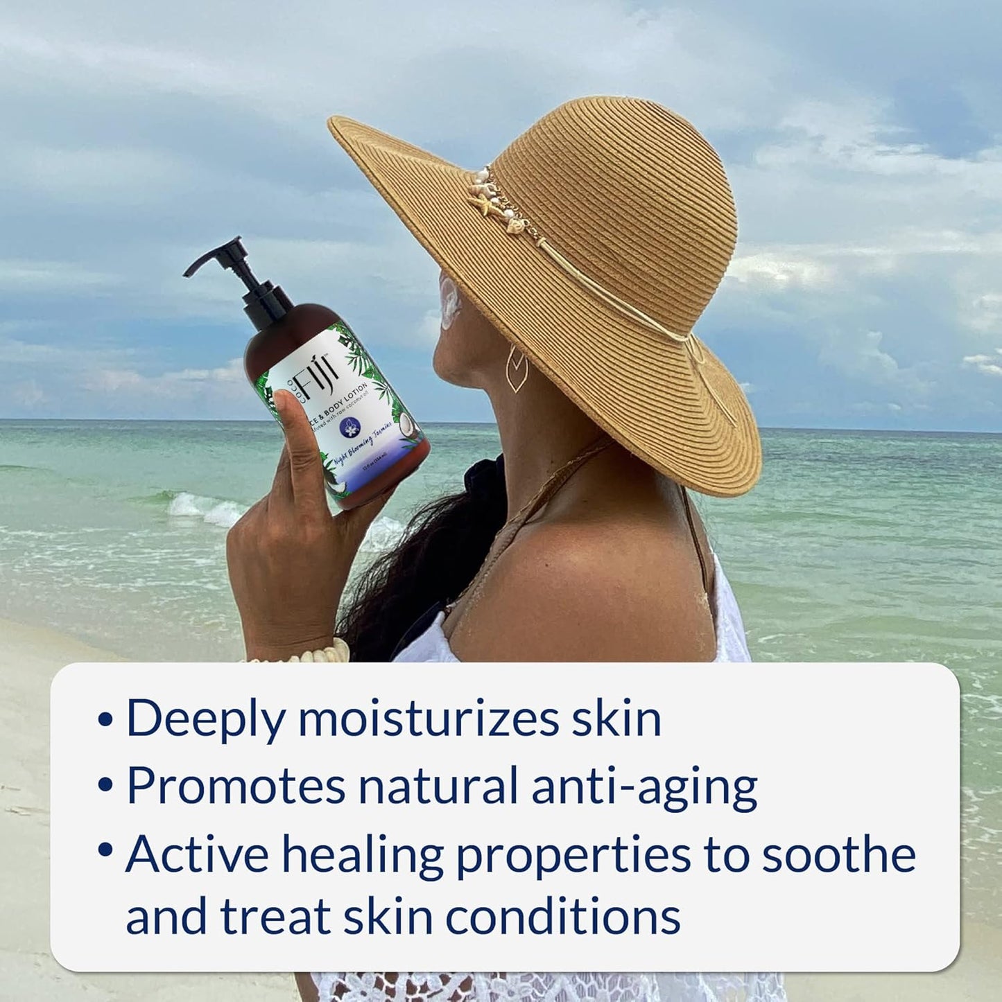 Coco Fiji Face & Body Lotion Infused With Coconut Oil | Lotion for Dry Skin | Moisturizer Face Cream & Massage Lotion for Women & Men | Night Blooming Jasmine 12 oz, Pack of 1