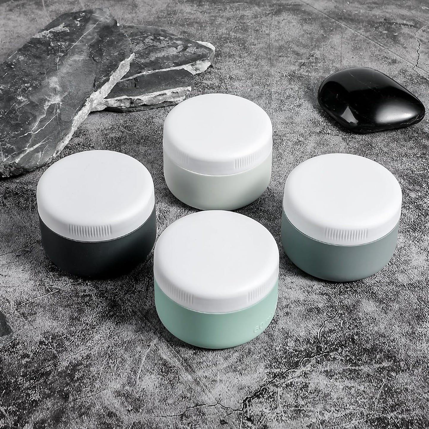 Travel Containers for Toiletries, Silicone Cream Jars BPA-Free, Leak-proof 2oz Travel Size Containers, Portable Size Silicone Jars with Lid for Cosmetic Face Hand Body Cream (4 Pack)