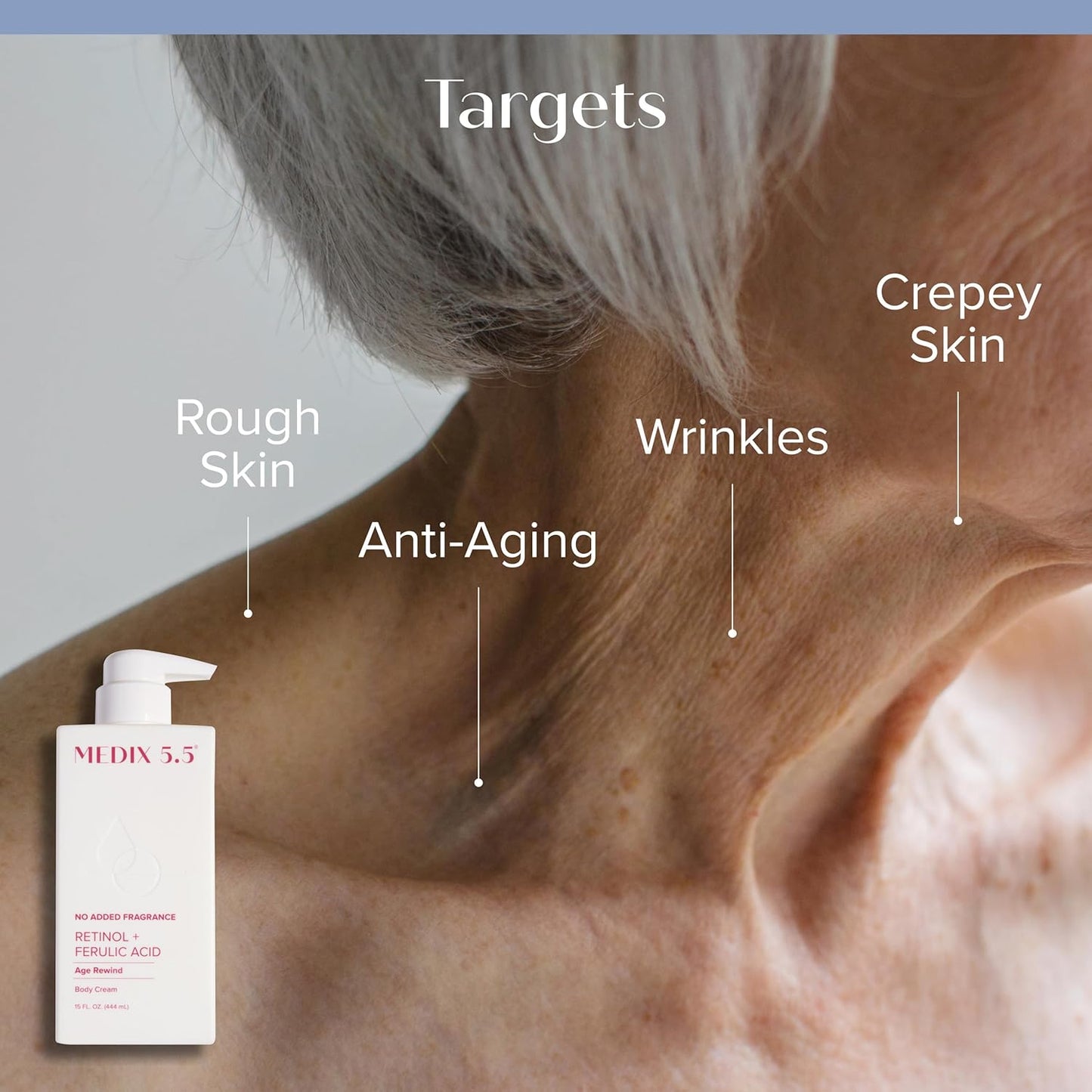 MEDIX Fragrance Free Retinol Body Lotion Crepey Skin Care Treatment | Firming Body & Face Moisturizer | Anti Aging Retinol Cream For Face Targets Loose Crepe Skin, Wrinkles, & Fine Lines, 15 Fl Oz
