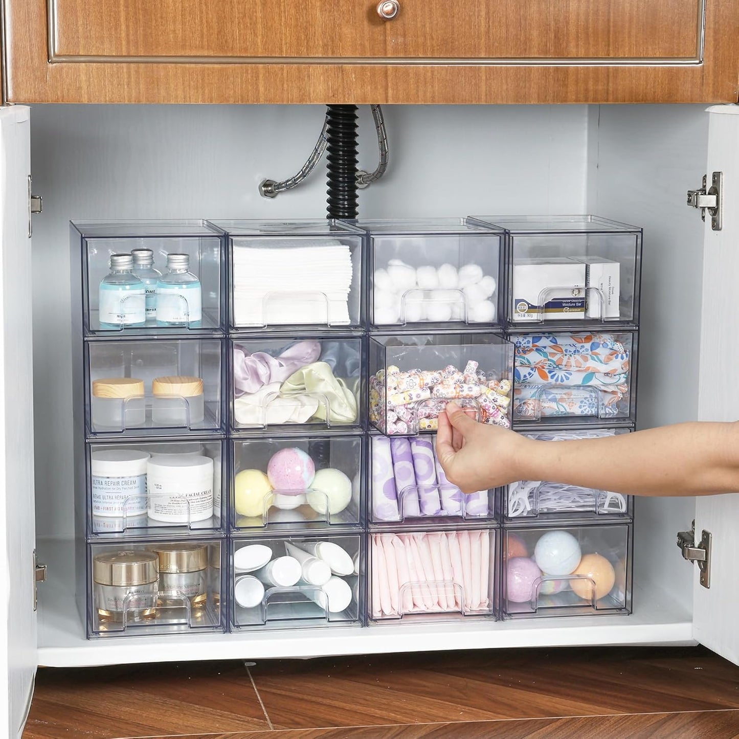 Vtopmart 8 Pack Clear Small Stackable Storage Drawers,Acrylic Bathroom Makeup Organizer,Plastic Storage Bins For Vanity, Undersink, Kitchen Cabinets, Pantry, Home Organization