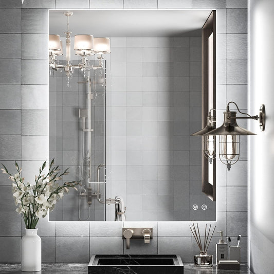 TETOTE 30x36 Inch LED Backlit Bathroom Mirror with Lights,Anti-Fog,Dimmable Lighted Mirror(Horizontal/Vertical) Wall Mounted Vanity Mordern Mirror