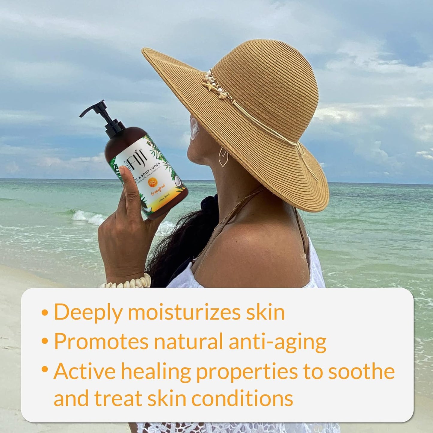 Coco Fiji Face & Body Lotion Infused With Coconut Oil | Lotion for Dry Skin | Moisturizer Face Cream & Massage Lotion for Women & Men | Grapefruit 12 oz, Pack of 1