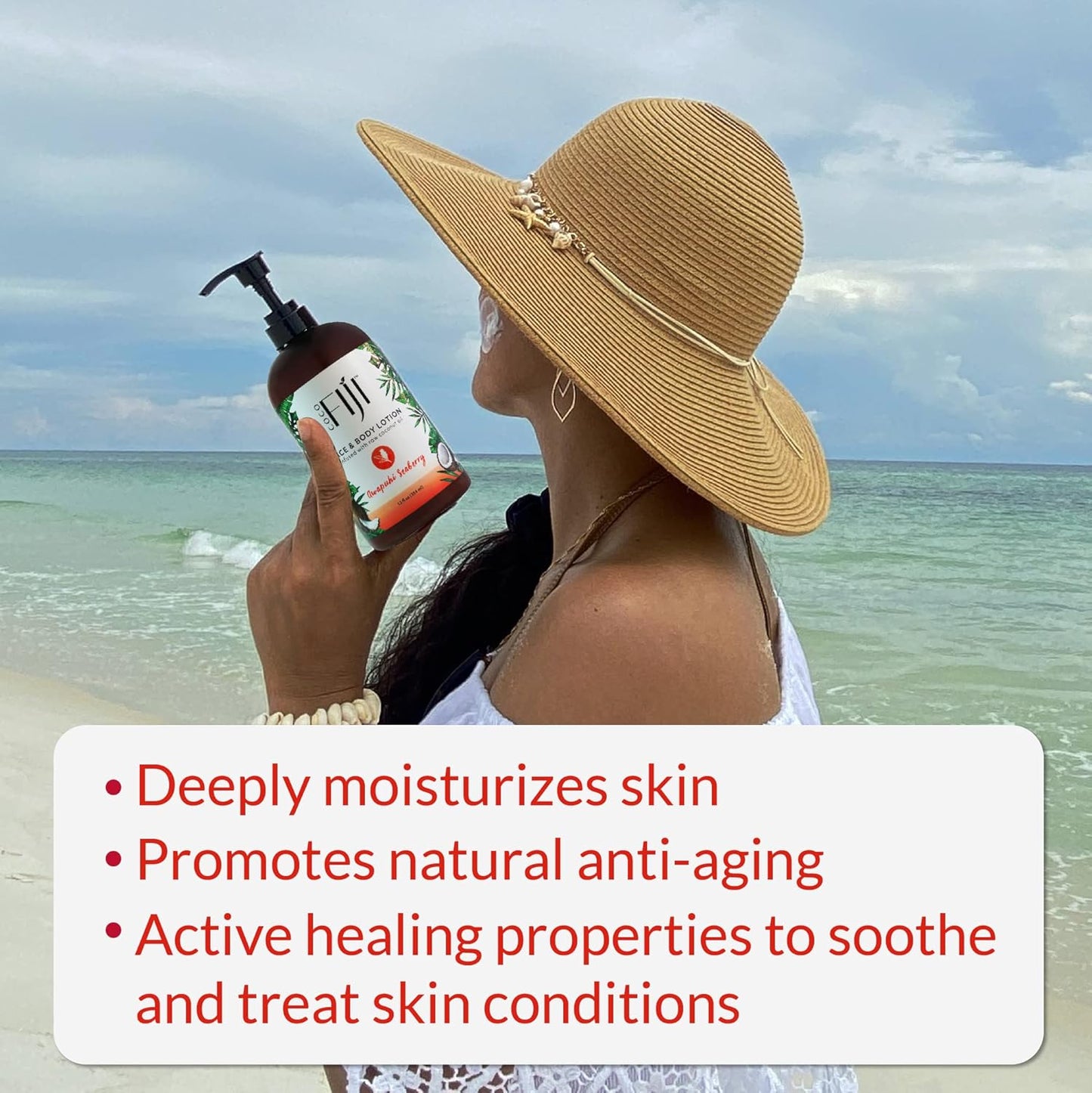 Coco Fiji Face & Body Lotion Infused With Coconut Oil | Lotion for Dry Skin | Moisturizer Face Cream & Massage Lotion for Women & Men | Awapuhi Seaberry 12 oz, Pack of 3