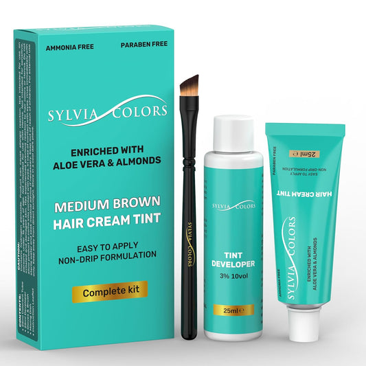 Professional Tint Kit Semi-Permanent 40 Applications Lasts 4-6 Weeks Spot Coloring Set Waterproof (Medium Brown, 25 ML)