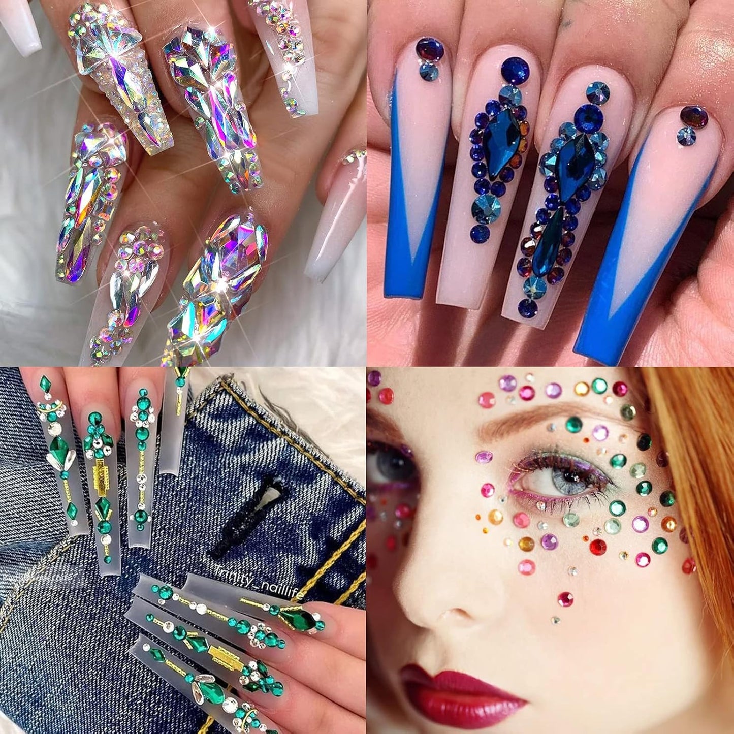 3320Pcs AB Nail Art Rhinestones Crystal,HOINCO 3D Rhinestones Gems Jewels Diamond,24 Types of 320 Diamonds + 3000 Round Beads, Crystals 3D Flat Back Gemstones for Nail DIY Crafts with Tweezers Pen
