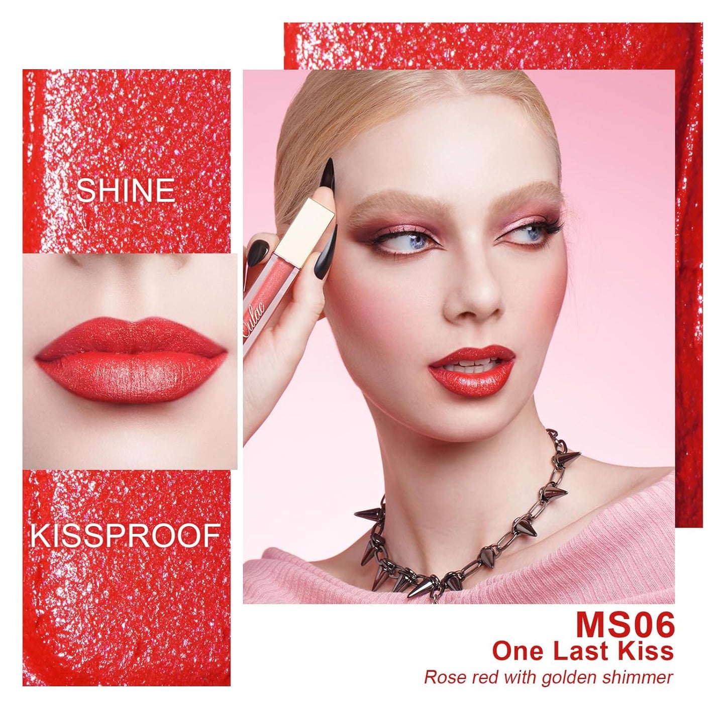 Oulac Red Matte Liquid Lipstick for Women, Orange Red Long Lasting Lipstick Waterproof Lip Stain, No Transfer, Creamy High Pigmented Formula with Rose Oil, Vegan & Cruelty-Free MS06