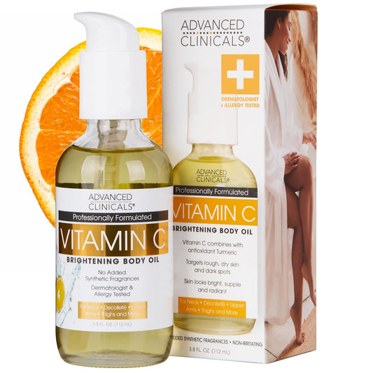 Advanced Clinicals Vitamin C illuminating Body Oil For Women & Men |Vitamin C Oil Skin Care Body Moisturizer With Vitamin E + Botanicals To Help Improve Appearance Of Dark Spots + Dry Skin, 3.8 Fl Oz