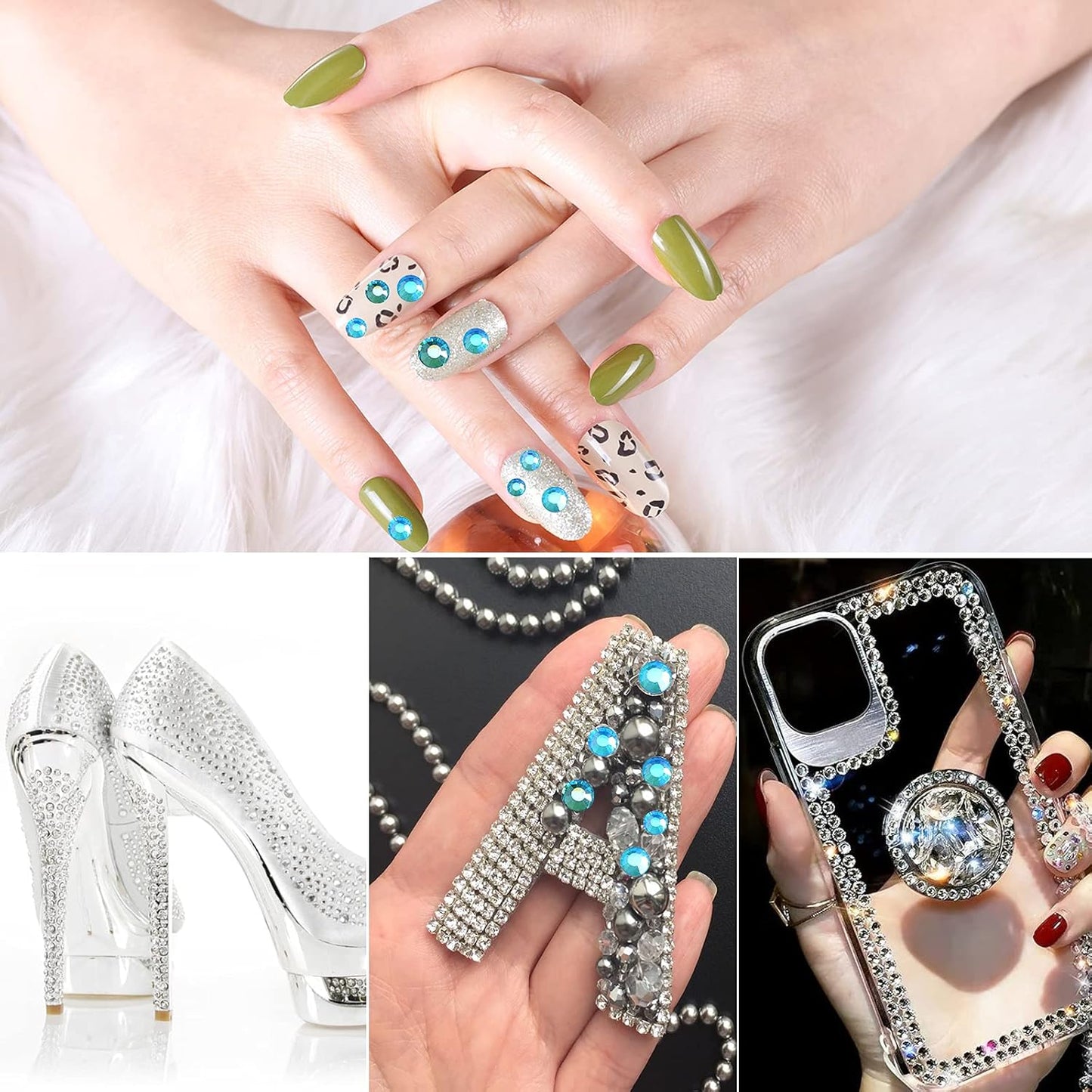 3456pcs Flatback Rhinestones Glass Charms Diamantes Gems Stones for Nail Art 6 Size ss4~ss12 Aquamarine AB