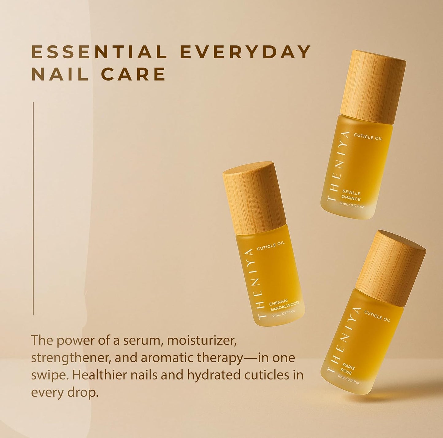 Cuticle Oil for Nail Strengthening and Growth – Hydrating, Vegan, Organic Formula with Jojoba & Vitamin E | 3 Signature Fragrances | 5mL Roll-On (0.17 Fl Oz, Rose Fragrance)