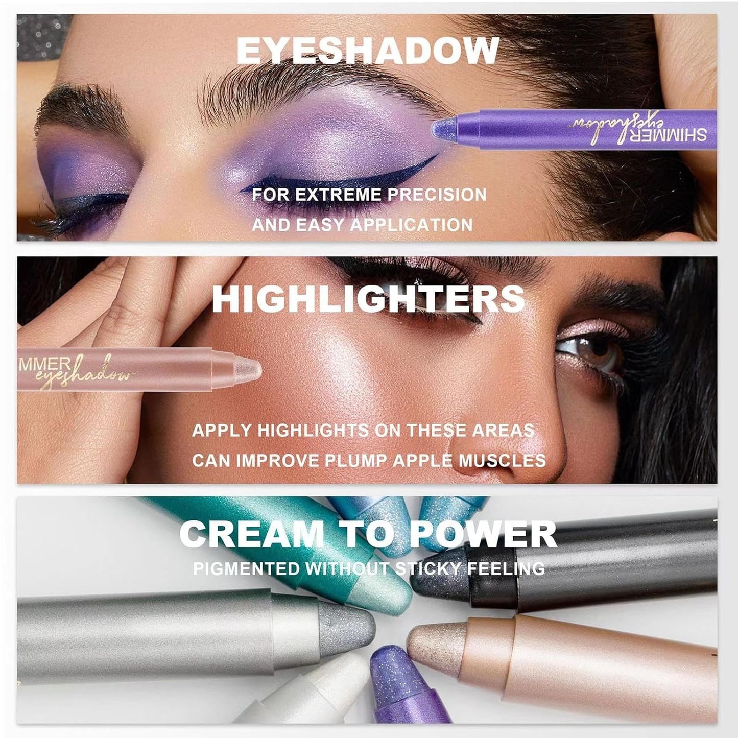 Purple Eyeshadow Stick, Highlighter Eye Liner,Eye Brightener Stick, Shimmer Creamy eyeshadow, Waterproof Eyeshadow Pencil Long Lasting Eye Shadow Makeup.#3 purple shimmer