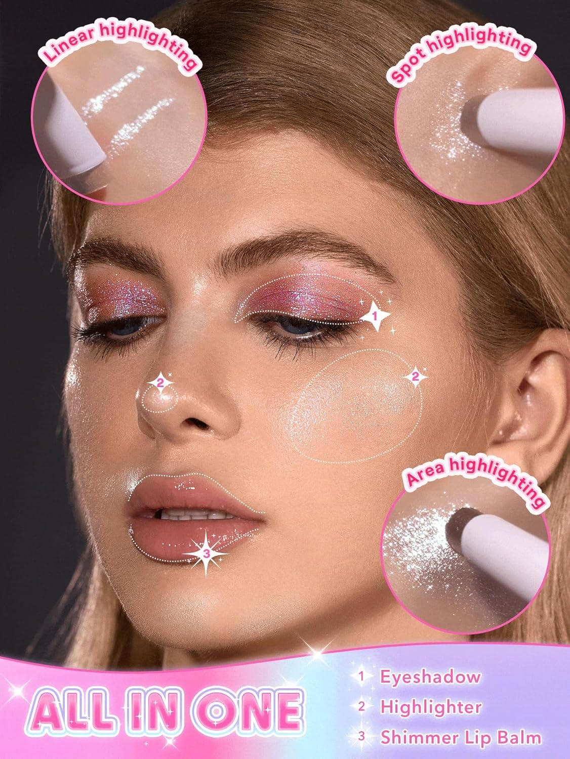 SHEGLAM Crystal Jelly Glaze Stick Eye Shadow Stick Eyeliner Brightener Pencil Crayon with Brush Easy to Blend Long Lasting Shimmer Eyeshadow-Champagne Gleam