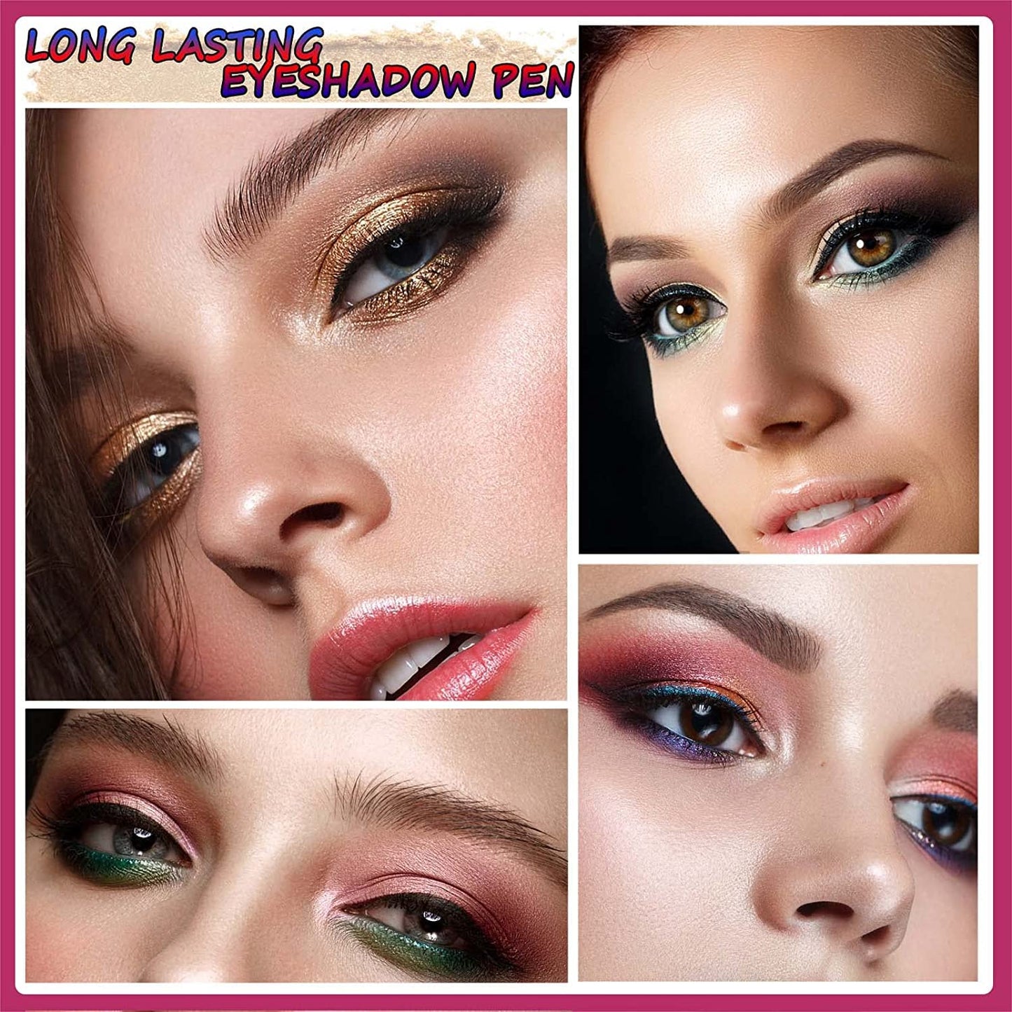 Rose Red Eyeshadow Stick Makeup, Highlighter Matte Cream Eye Shadow Pencil, Waterproof Hypoallergenic Long Lasting Crayon, Glitter Primer Palette Shimmer Eyeliner Pen wiht Soft Brush