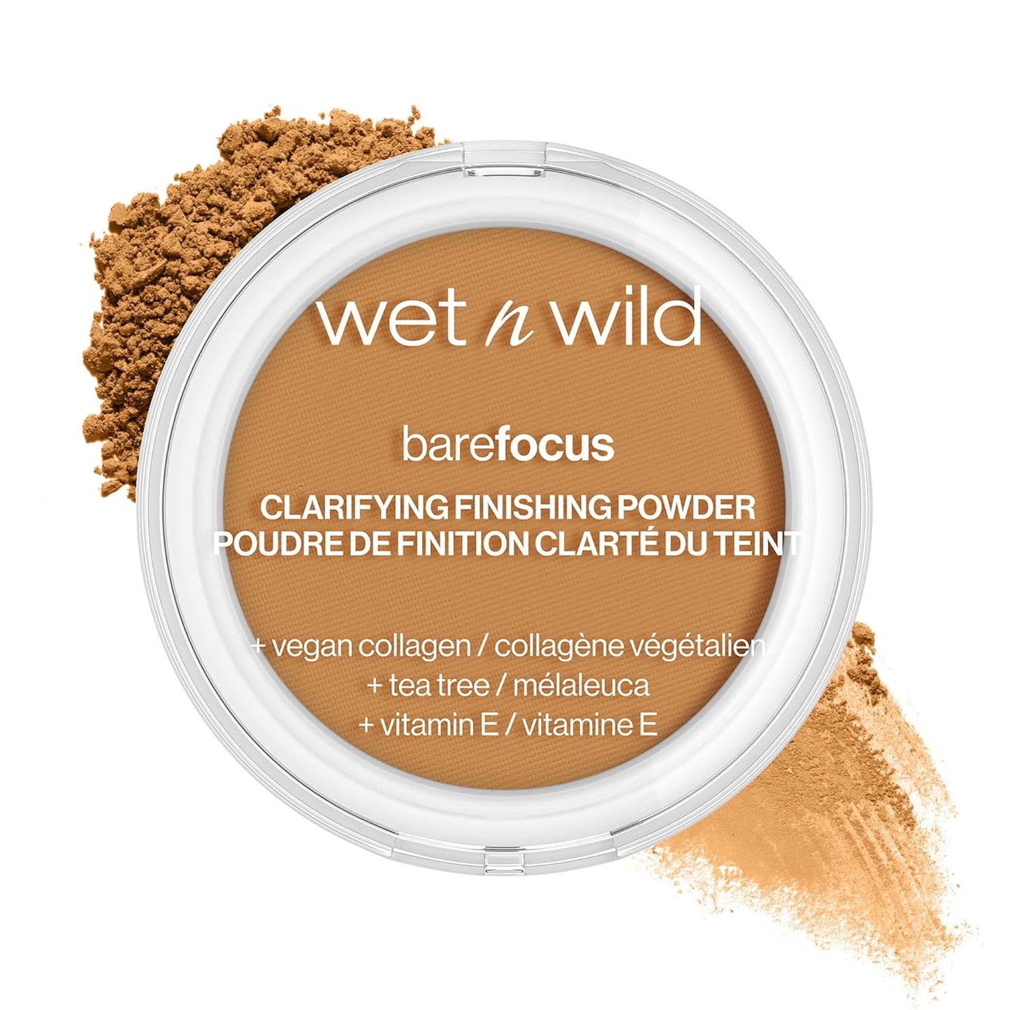 wet n wild Bare Focus Clarifying Finishing Powder Matte Pressed Setting Powder Medium-Tan and Mega Slicks Lip Gloss Long Lasting Hyaluronic Acid High Shine Crystal Clear