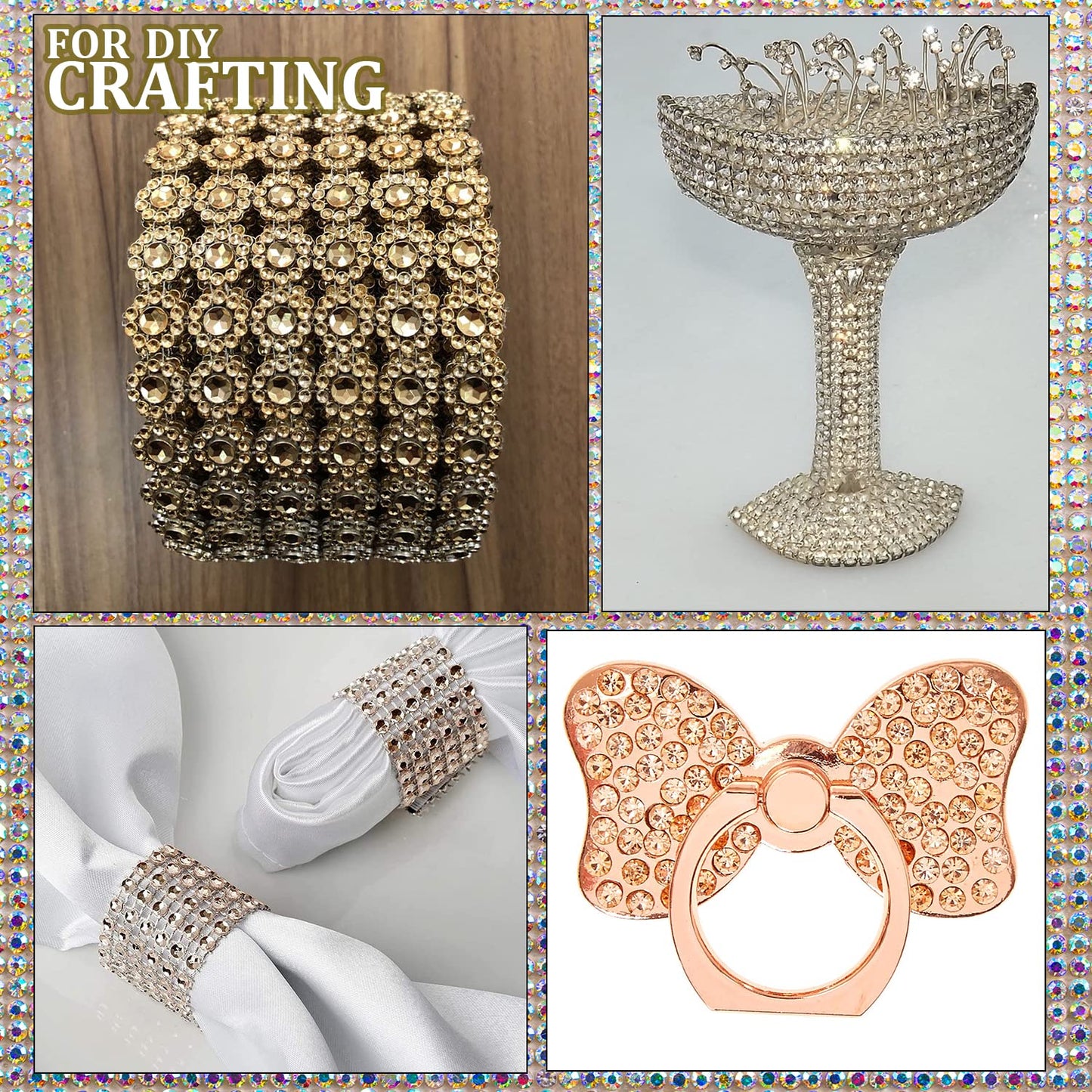 One Pack 2000 Pcs of Flatback Round Champagne Rhinestones 6 Sizes (1.5-6 mm) with Nail Art Rhinestone Picker Pencil and Tweezer for DIY and Salon Use