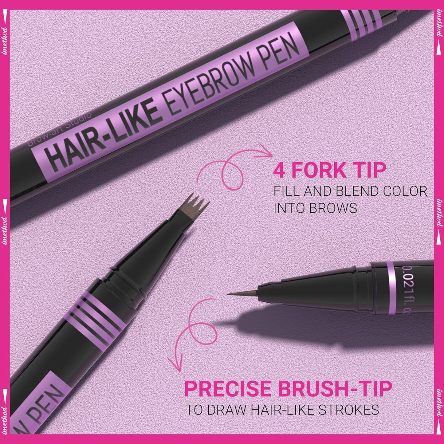 iMethod Eyebrow Pen - Eyebrow Pencil Magic 2-in-1 Eye Brow Pencils for Women with 4-Fork-Tip and Precise Brush-Tip Create Natural Hair-Like Brows, Last All Day, Microblading Eyebrow Pen, Grey