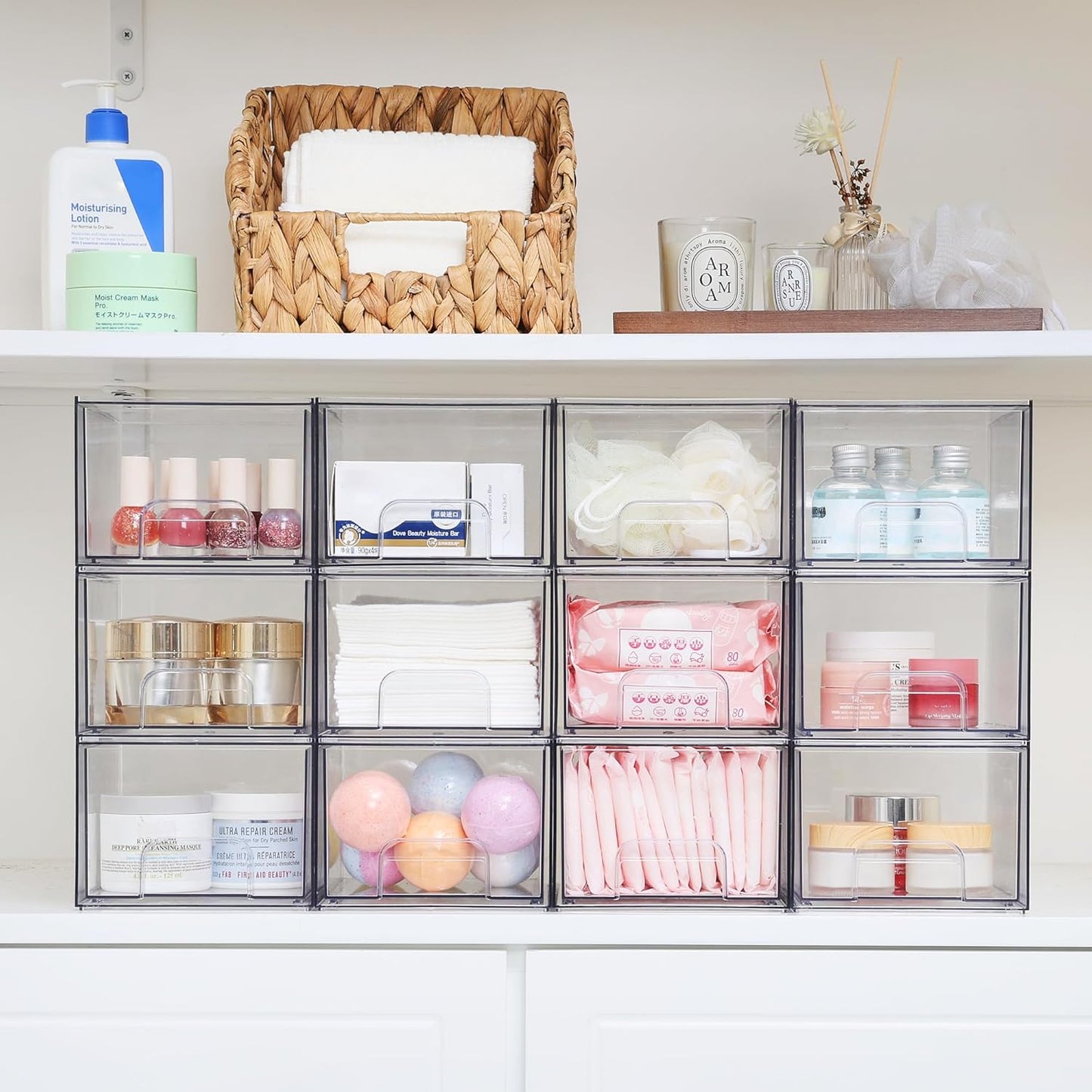 Vtopmart 8 Pack Clear Small Stackable Storage Drawers,Acrylic Bathroom Makeup Organizer,Plastic Storage Bins For Vanity, Undersink, Kitchen Cabinets, Pantry, Home Organization