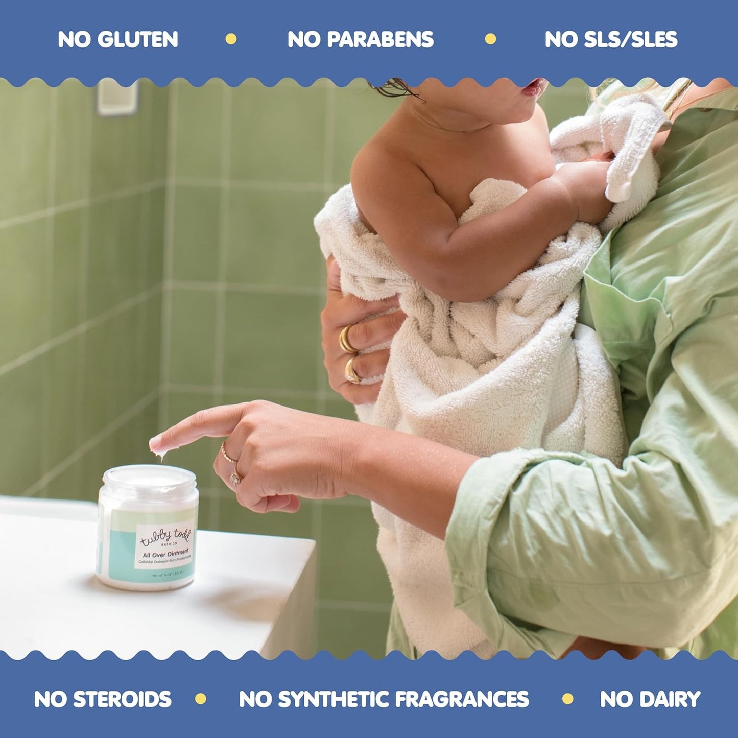 TUBBY TODD All Over Ointment - Baby Eczema Cream, Everyday Multi-Purpose Sensitive, Dry, Irritation Baby Skin Relief Cream, Steroid & Gluten Free, Fragrance Free, 3.5 oz & 8oz, 2 Pack