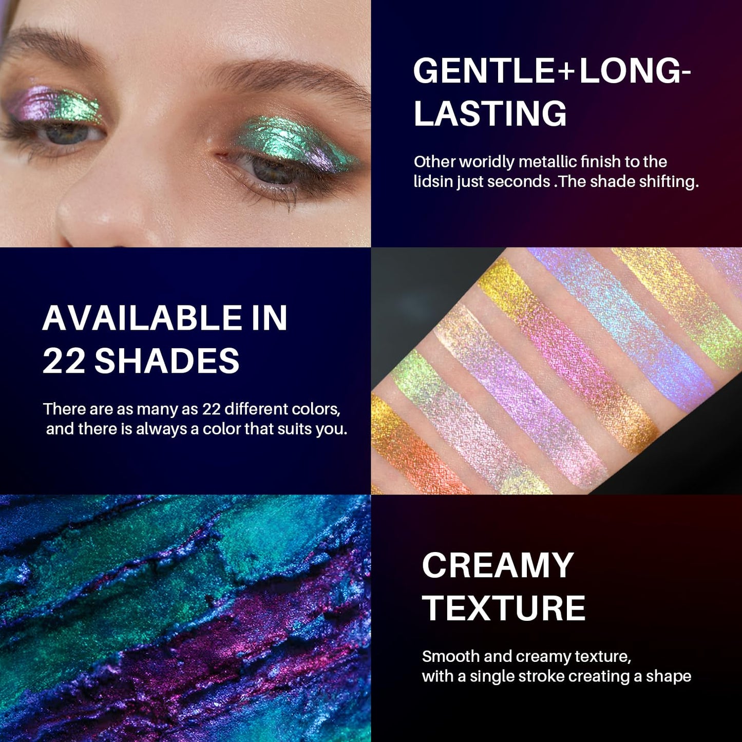 CHARMACY Liquid Duochrome Eyeshadow, Multi-Dimensional Eye Looks, Long Lasting Glitter Eye Shadow Sets Metallic Pigments, Quick Drying, Sparkling Shiny Eye Makeup for Beginners, 1.6g (#13)