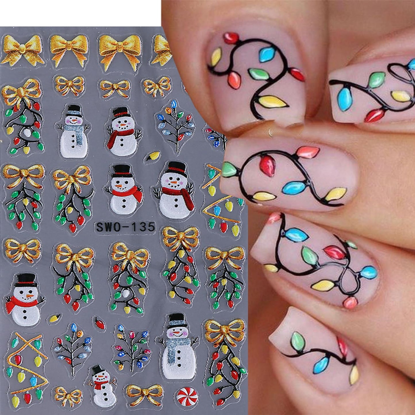 5 Sheets Christmas Nail Art Sticker Snowman Elk Christmas Tree Gingerbread Man Design Winter Xmas Self-Adhesive Snowflake Santa Claus Nail Stickers Decals for Nails Supplies Christmas Nail Decoration