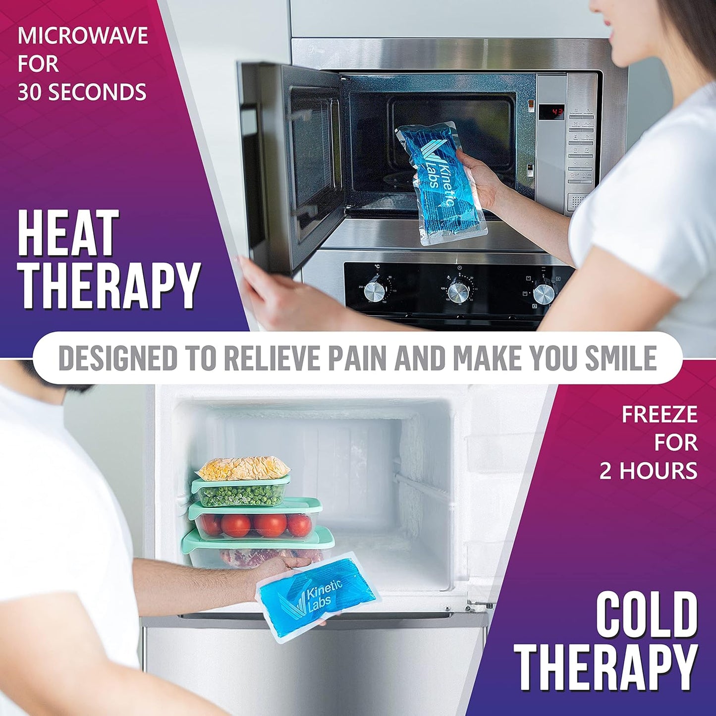 Reusable Ice Pack Wrap by Kinetic Labs - Gel Ice Pack Wrap - Ice Packs for Injuries Reusable (Large with Extra Gel Pack)
