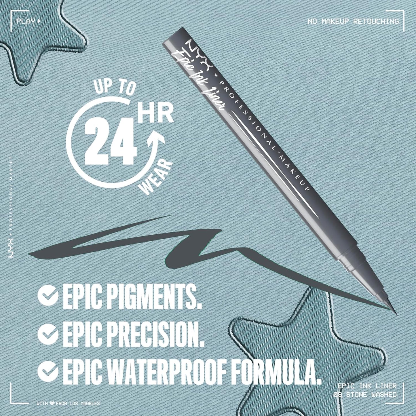 NYX PROFESSIONAL MAKEUP Epic Ink Liner, Waterproof Matte Liquid Eyeliner with Vegan Formula - Stone Washed (Grey)