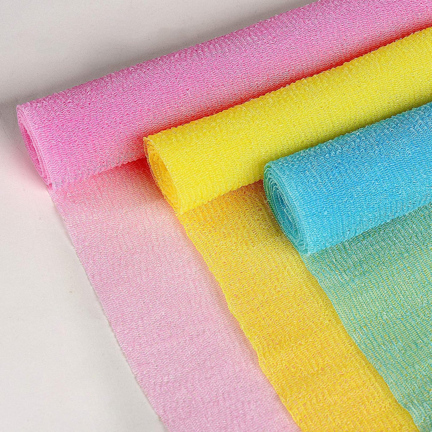 ARCH&M Exfoliating Washcloth Body Scrubber Back Scrubber for Shower Japanese Beauty Washcloth Bath Wash Cloth Korean Exfoliation Luffah Towel Net Sponge Loofah Body Scrub 3 Pack (Peach x 3)